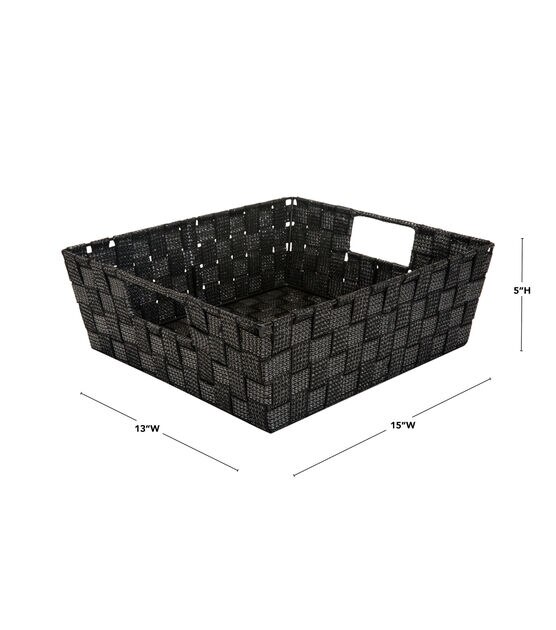 Simplify 13" x 5" Black & Silver Lurex Striped Woven Storage Shelf Bin, , hi-res, image 3