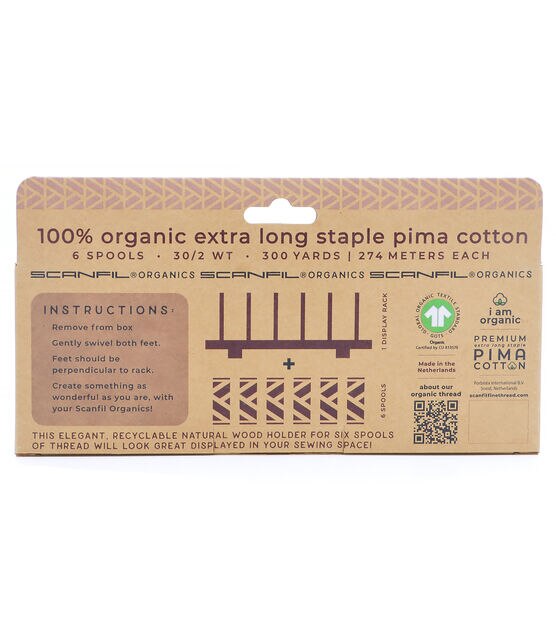 SCANFIL 300yd Organics Cotton 30wt Thread on Wooden Spools With Rack, , hi-res, image 2