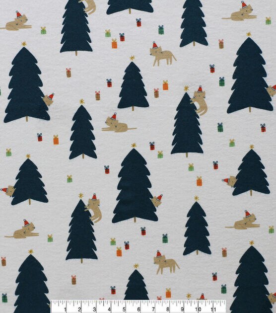 Cats & Trees on White Super Snuggle Christmas Flannel Fabric, , hi-res, image 2