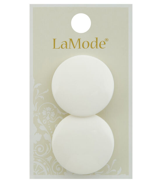 La Mode 1 1/4" White Round Buttons 2pk