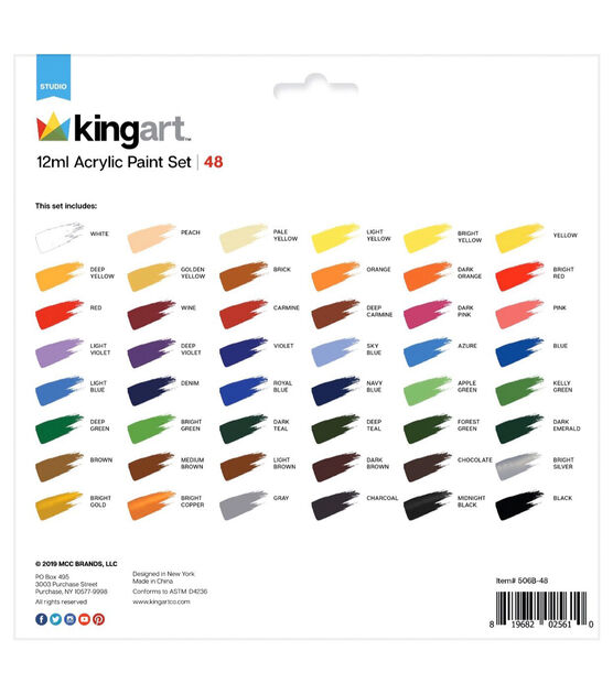 KINGART Studio Acrylic Paint 12ml (.4oz) Set of 48 Colors, , hi-res, image 2