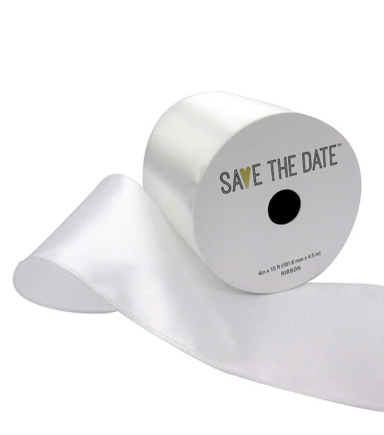Save the Date Satin 4" x 15' White Satin Ribbon