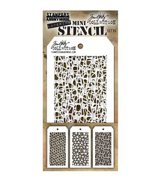 Stampers Anonymous Tim Holtz #35 Mini Layering Stencil Set 3ct