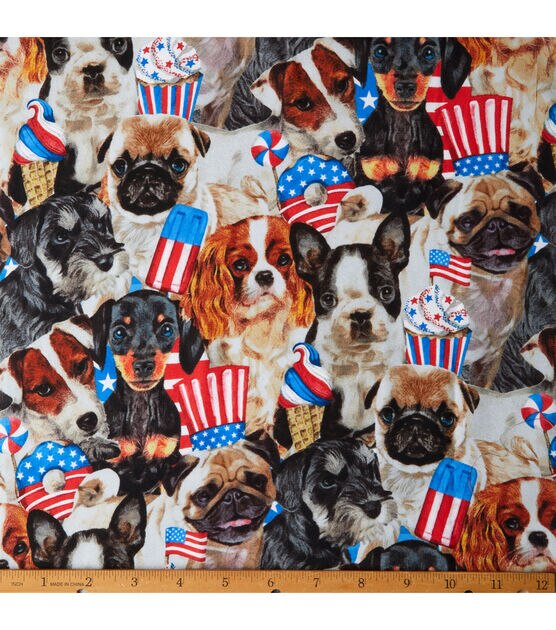 David Textiles Realistic Packed Dog Patriotic Cotton Fabric, , hi-res, image 2