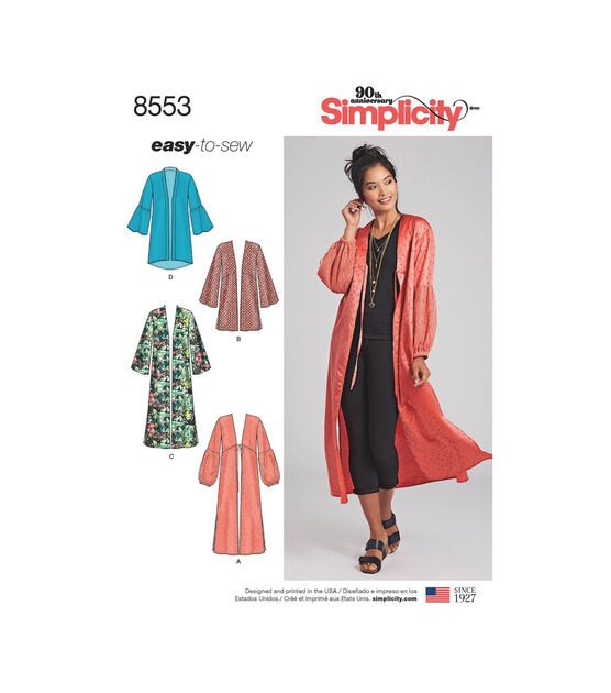 Simplicity Pattern 8553 Misses' Easy to Sew Kimonos Size A (XXS XXL)