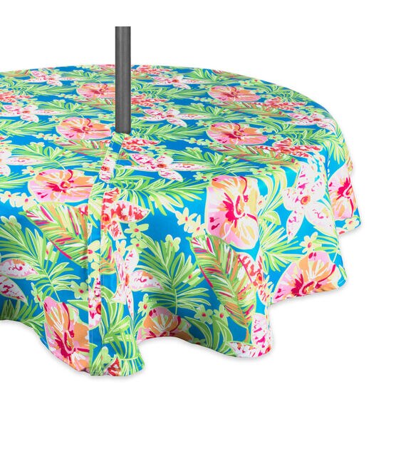 Design Imports Summer Floral Outdoor Tablecloth Round 52"