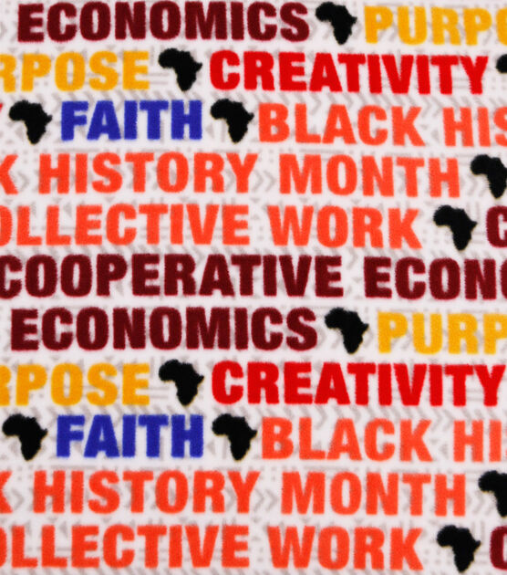 Black History Month Multicolor Words Anti Pill Fleece Fabric