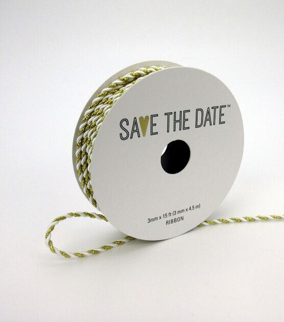 Save the Date 3mm x 15' Gold & White Twisted Cord Ribbon