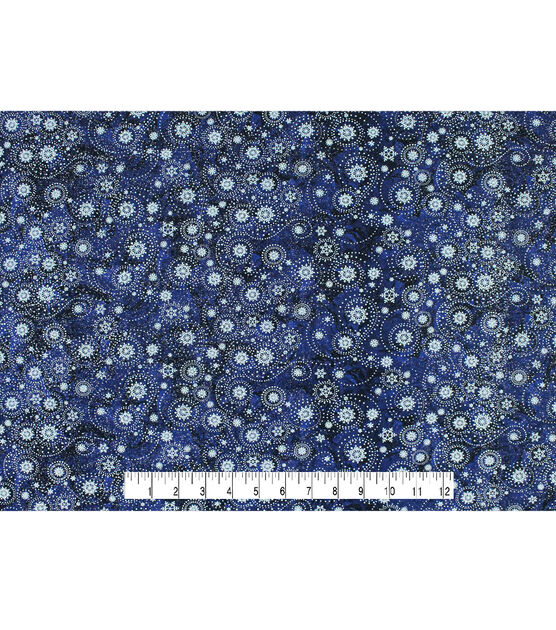Snowflakes on Dark Blue Christmas Glitter Cotton Fabric, , hi-res, image 3