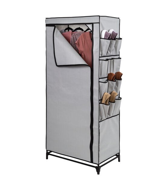 Honey Can Do 62" Gray Portable Wardrobe Closet With Cover & Side Pockets, , hi-res, image 1