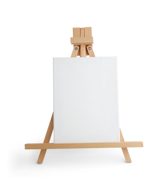 KINGART® Mini 4x 4 White Stretched Painting Canvas and 5 Wood Easels  Set, 8-Pack