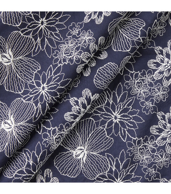 Designer Navy Floral Wide Stitch Cotton Specialty Apparel Fabric, , hi-res, image 2