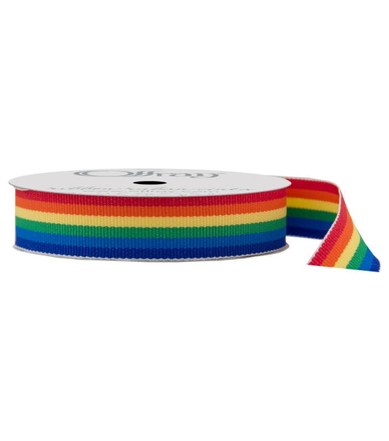 Offray 5/8 x 9' Rainbow Woven Stripes Grosgrain Ribbon