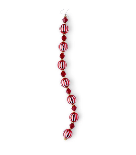 7" White Stripes on Red Mixed Material Strung Beads by hildie & jo, , hi-res, image 2