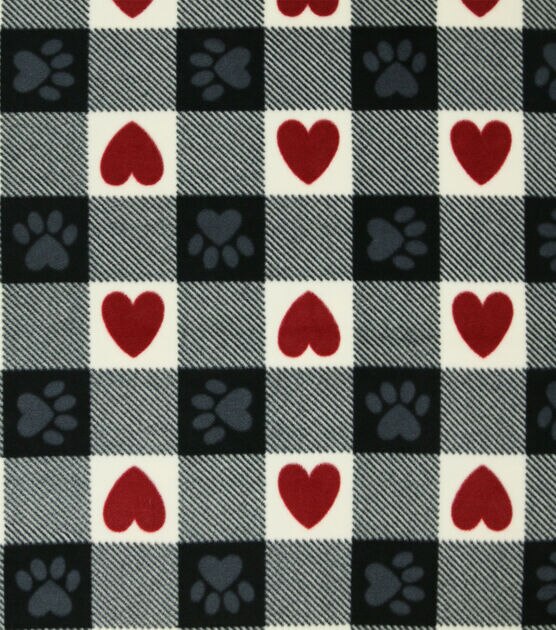 Paws & Hearts on Buffalo Checks Anti Pill Fleece Fabric
