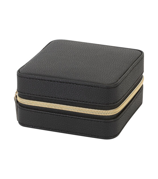 RubyCash 5" Black Faux Leather Zippered Travel Jewelry Organizer Box, , hi-res, image 2