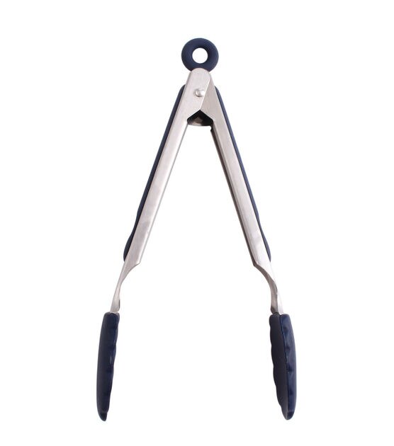 Navy Stainless Steel Silicone Tongs by STIR, , hi-res, image 2