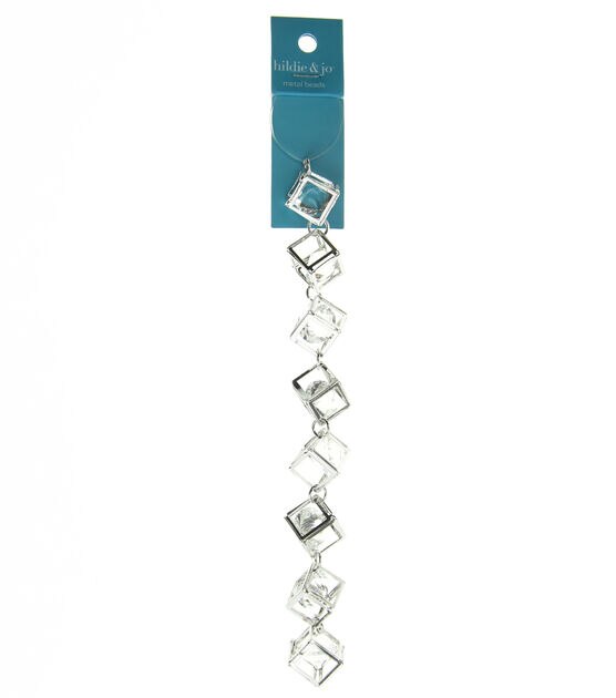 7" Clear & Silver Open Cube Metal Bead Strand by hildie & jo