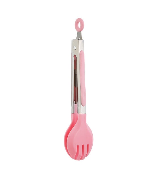 8" Pink Nylon Spoon Tongs With Stainless Steel Handle by STIR, , hi-res, image 2