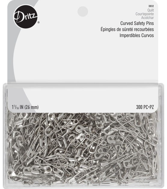 Dritz 1-1/16 Curved Safety Pins, Nickel-Plated Steel, 300 pc