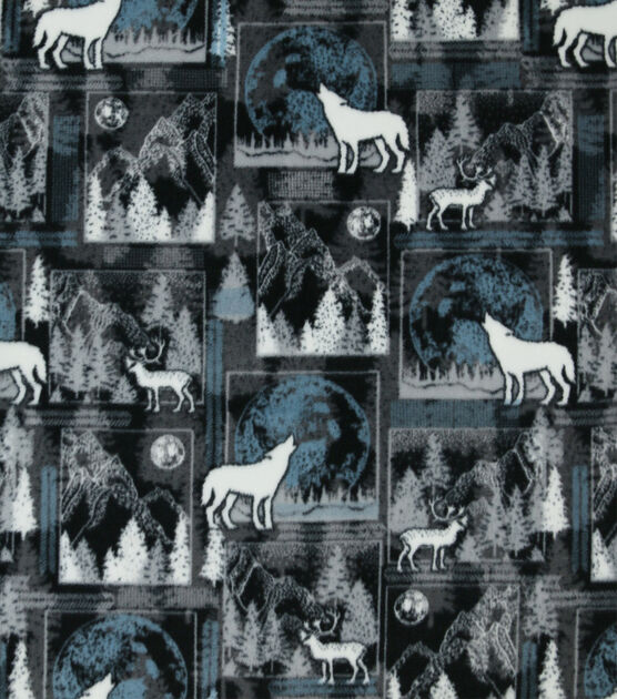 Wolves & Moon Patch Anti Pill Fleece Fabric