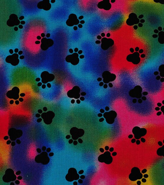 Novelty Cotton Fabric  Paw Print on Tie Dye, , hi-res, image 2