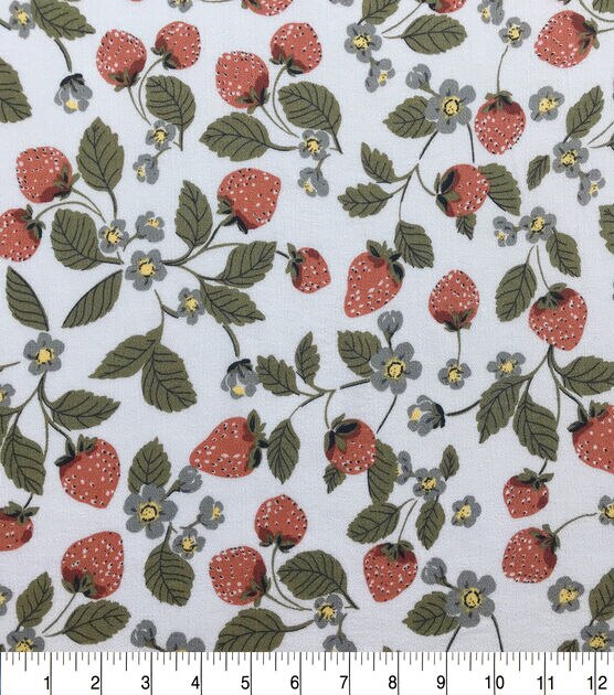 Cotton Strawberries Strawberry Blossoms Fruit Berries Food Kitchen Summer  Berry Good Red Cotton Fabric Print by