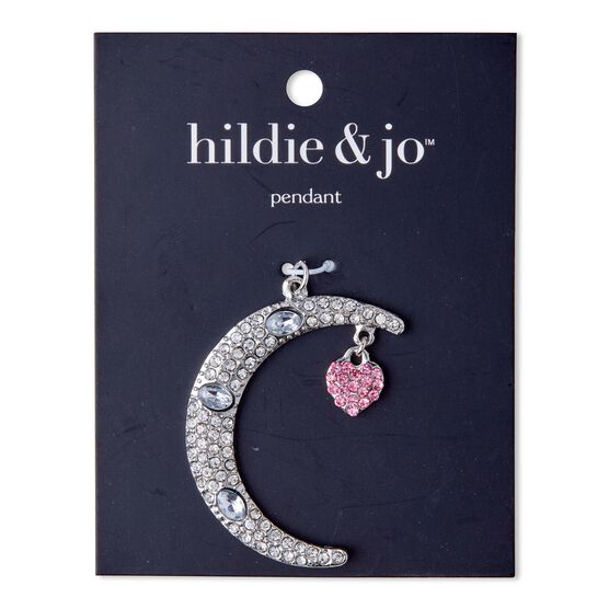 2" Silver Moon With Heart Pendant by hildie & jo