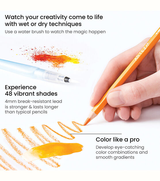 Arteza Watercolor Pencils Assorted Colors 48pk, , hi-res, image 4