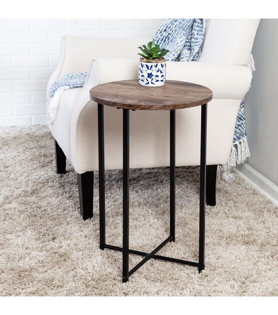 Honey Can Do Round Side Table With Patterend Base, , hi-res, image 3