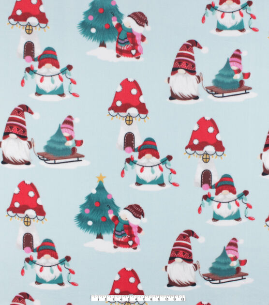 Christmas Gnomes on Blue Anti Pill Fleece Fabric, , hi-res, image 4