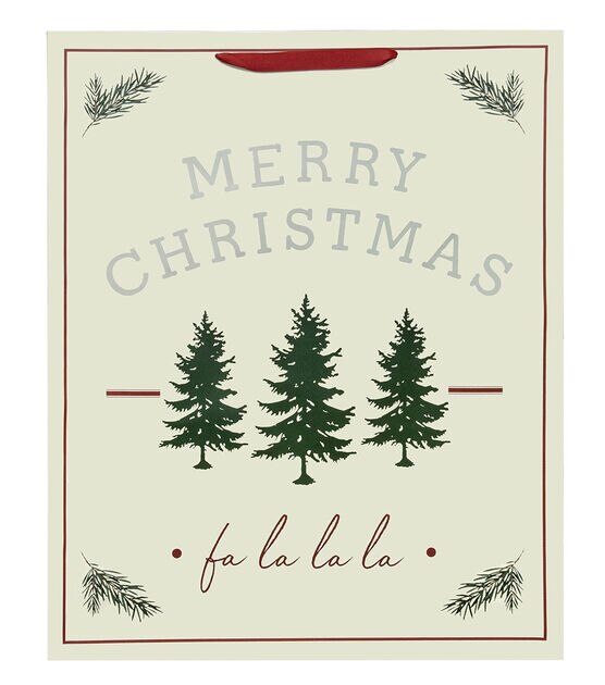 16" x 19" Christmas Fa La La & Trees on Cream Gift Bag by Place & Time
