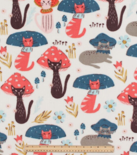 Mushroom Cats Anti Pill Fleece Fabric, , hi-res, image 2