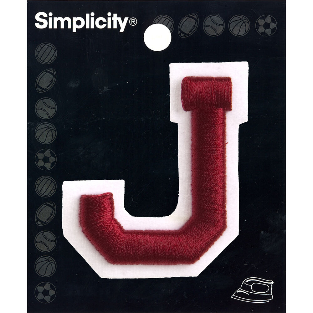 Wrights Raised Embroidery Letter Iron On, Red-2", J Red, swatch