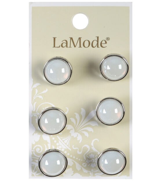 La Mode 1/2" White & Silver Dome Shaped Shank Buttons 6pk