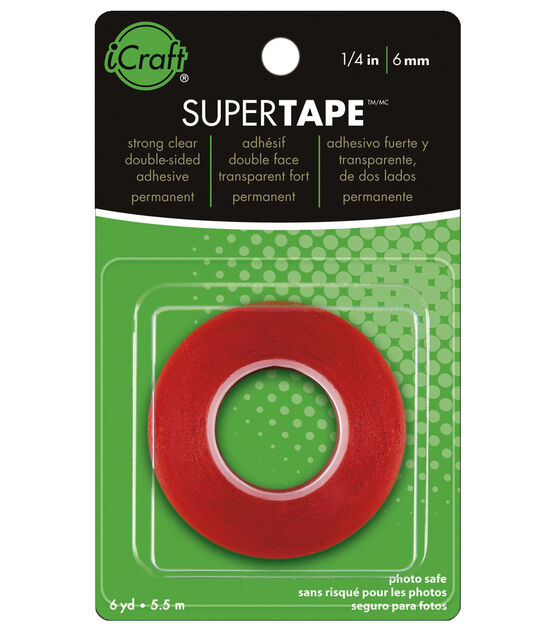 Super Tape 1/4" roll. Strong Double Sided clear Tape with Red Liner Heat and Water resistant