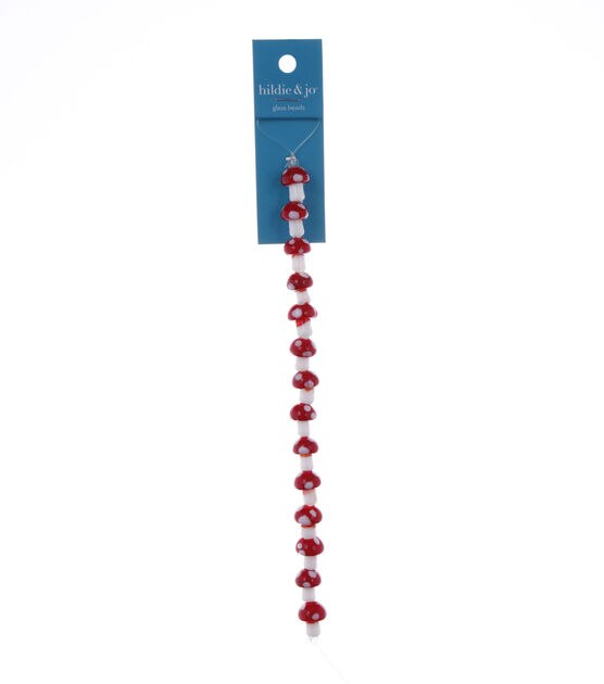 7" Red Lampworked Mushroom Glass Bead Strand by hildie & jo