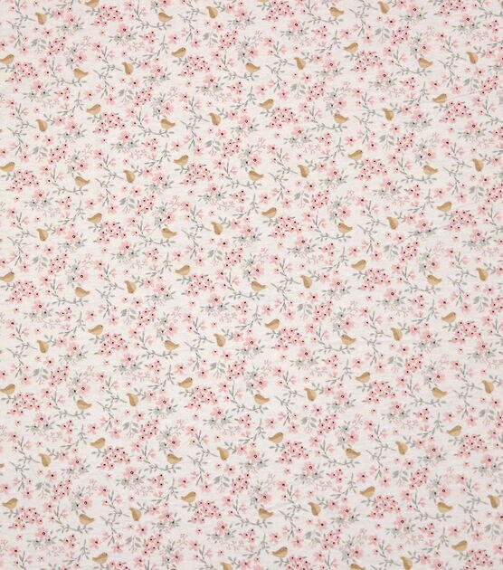 Hazel Floral Bird Nursery Flannel Fabric, , hi-res, image 1