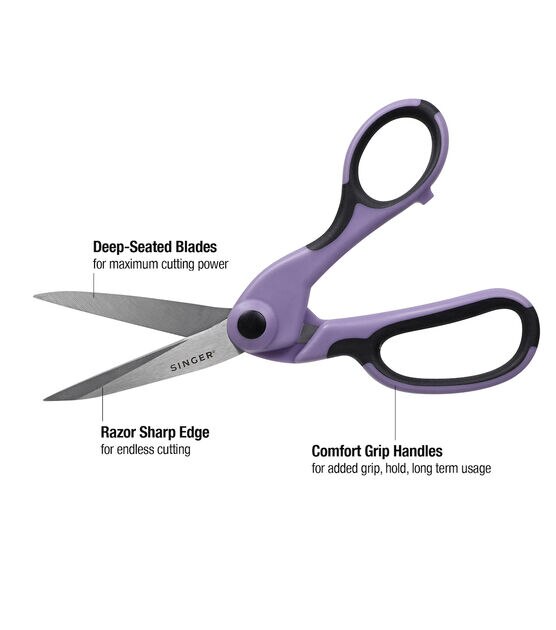 Singer ProSeries Fabric Scissors and Craft Detail Scissors Set, Lilac Purple, Set of 2 Sewing Scissors