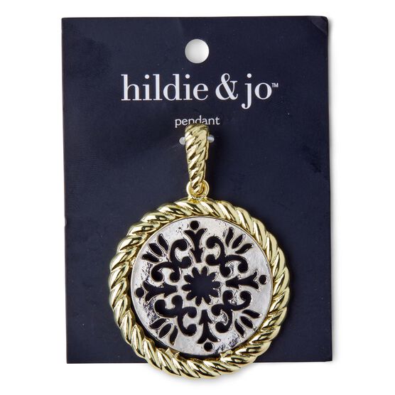 Gold Circle Pendant With Silver Scroll Cutout by hildie & jo