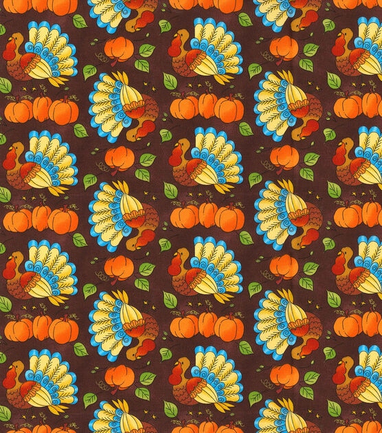 Fabric Traditions Prancing Turkeys On Brown Harvest Cotton Fabric, , hi-res, image 2