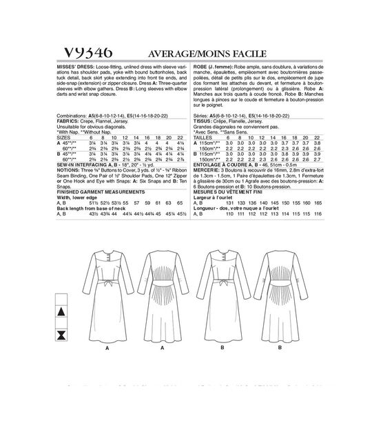 Vogue V9346 Size 14 to 22 Misses Dress Sewing Pattern, , hi-res, image 2