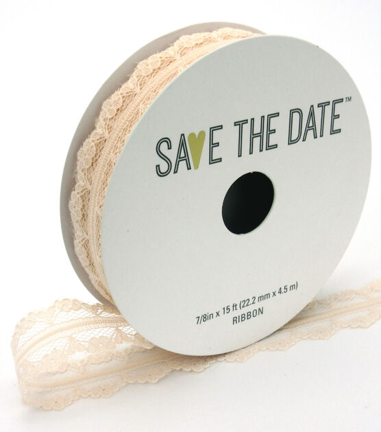 Save the Date 7/8" x 15' Blush Lace Ribbon