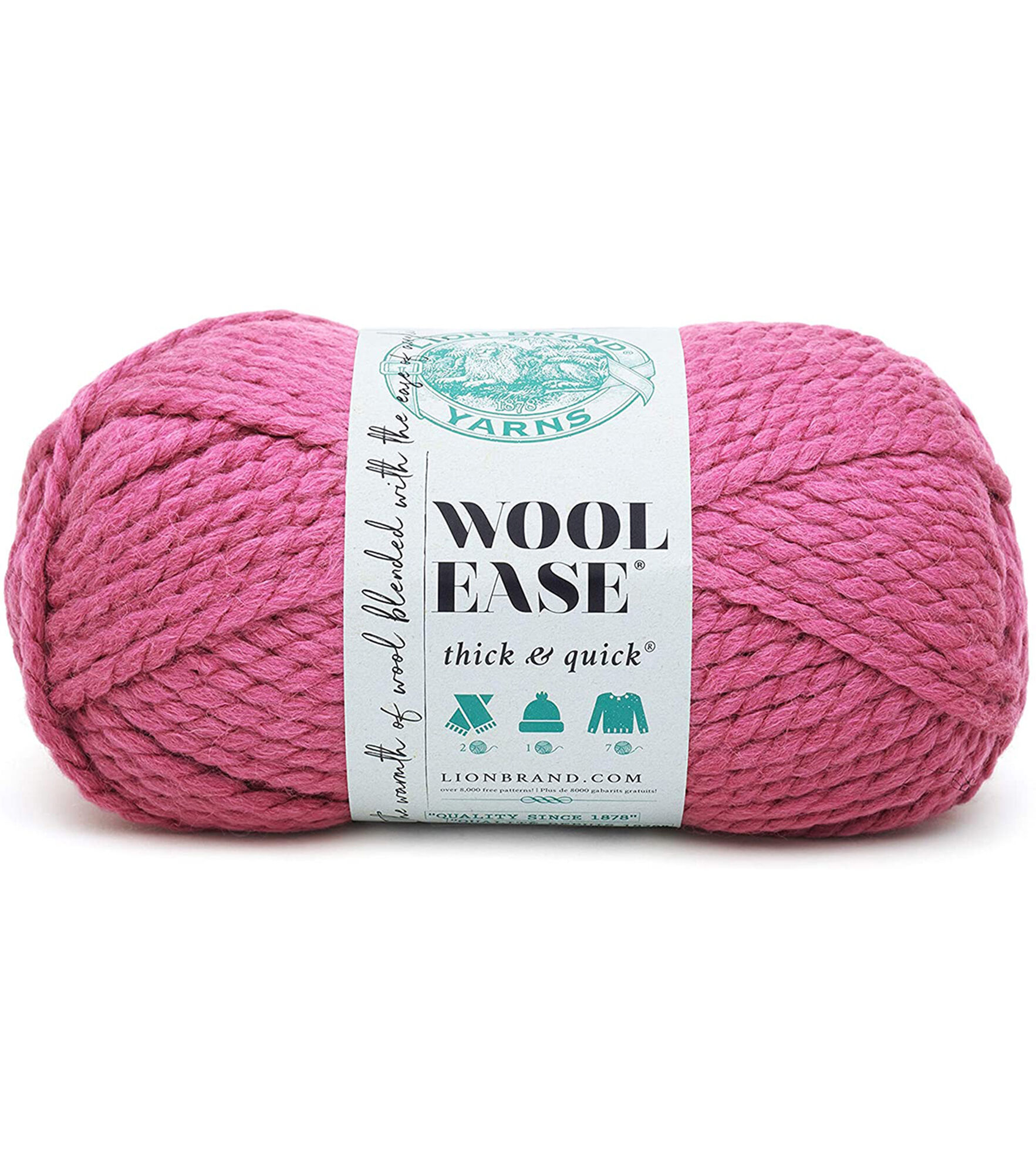 Lion Brand Wool Ease Thick & Quick Super Bulky Acrylic Blend Yarn, Raspberry, hi-res