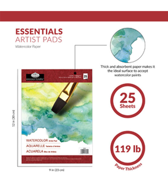 essentials(TM) Watercolor Artist Paper Pad 9"X12" 25 Sheets, , hi-res, image 2