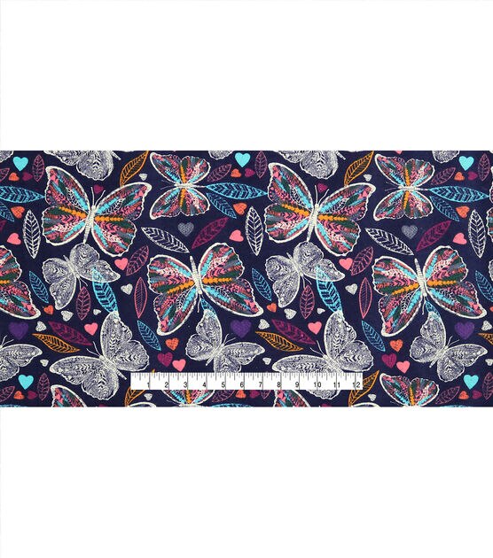 Butterfly Outline Navy Super Snuggle Flannel Fabric, , hi-res, image 4