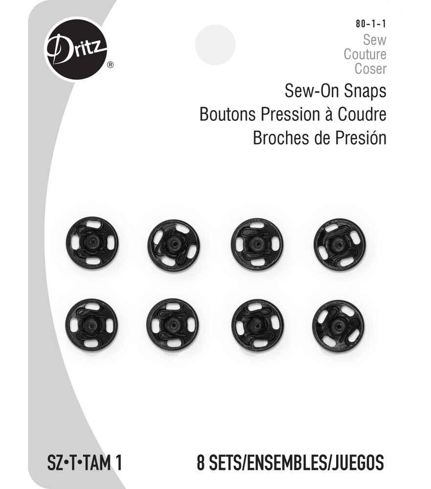 Dritz Sew-On Snaps, 8 Sets, Size 1, Black, Black Size 1, swatch
