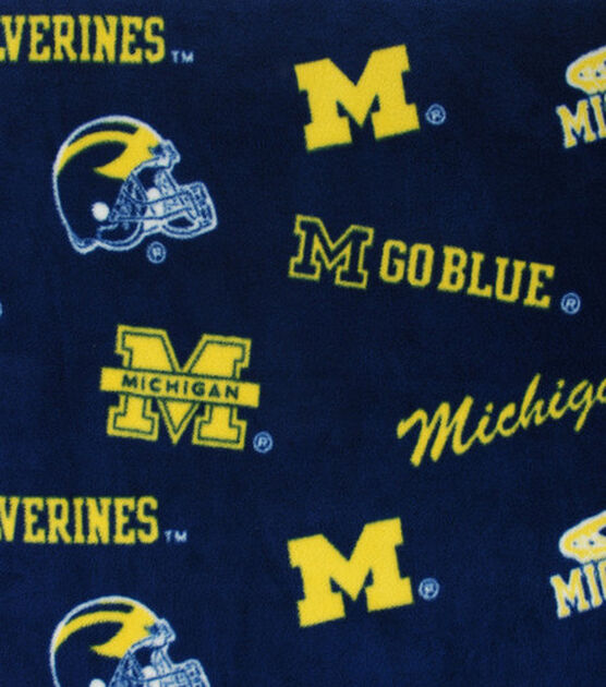 University of Michigan Wolverines Fleece Fabric Allover Blue