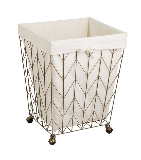 Honey Can Do 25" Bronze Chevron Wire Rolling Hamper With Canvas Liner, , hi-res, image 2