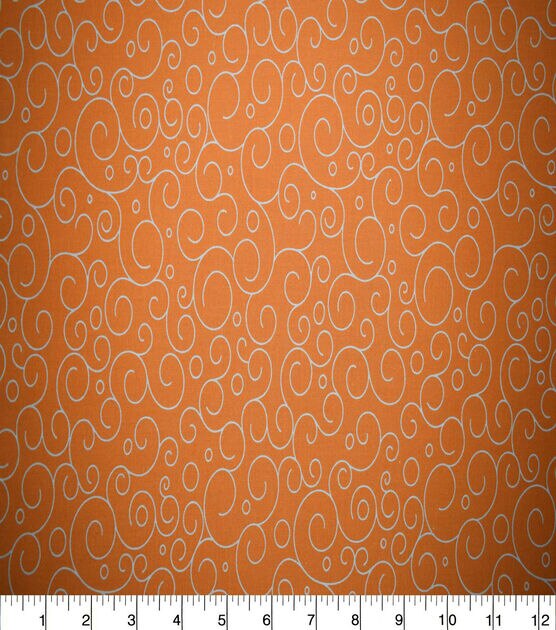 White Swirls on Orange Quilt Cotton Fabric by Quilter's Showcase